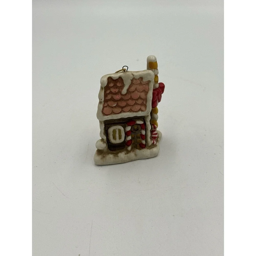 Vintage McCrory Stories Gingerbread Log Cabin Christmas Ornament 1998 Porcelain
